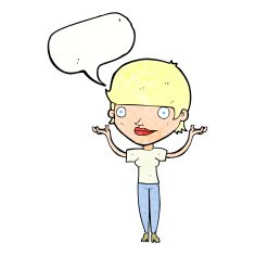 cartoon woman holding arms in air with speech bubble N11