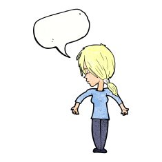 cartoon woman shrugging shoulders with speech bubble N508