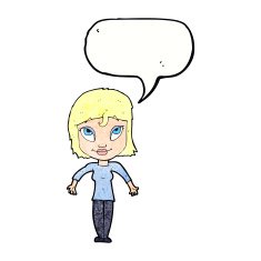 cartoon girl shrugging shoulders with speech bubble N32