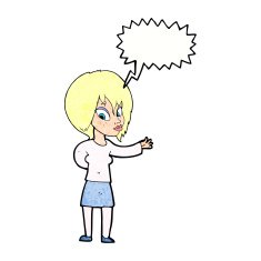 cartoon woman making welcome gesture with speech bubble N11