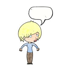 cartoon woman shrugging with speech bubble N60