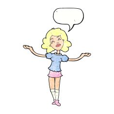 cartoon woman taking praise with speech bubble N11