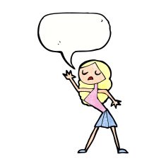 cartoon woman dancing with speech bubble N29
