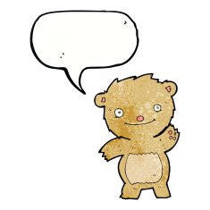 cartoon waving teddy bear with speech bubble N34