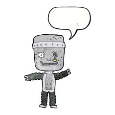 cartoon funny robot with speech bubble N82