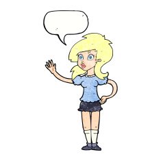 cartoon pretty woman waving for attention with speech bubble N11