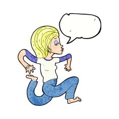 cartoon woman running with speech bubble N11