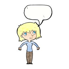 cartoon woman shrugging with speech bubble N61