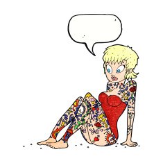 cartoon tattoo girl in swimsuit with speech bubble N10