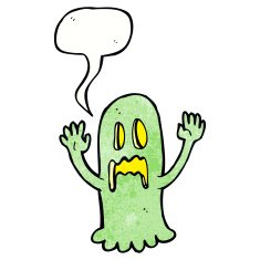cartoon spooky ghost with speech bubble N49