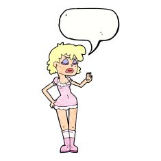 cartoon woman making dismissive gesture with speech bubble N14