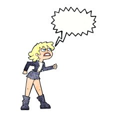 cartoon angry biker girl with speech bubble N11