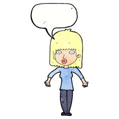 cartoon woman shrugging with speech bubble N62