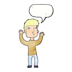 cartoon anxious man with speech bubble N11