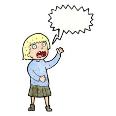 cartoon stressed out woman with speech bubble N22