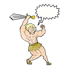 cartoon barbarian hero with speech bubble N11