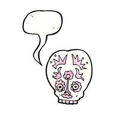 cartoon sugar skull with speech bubble N3