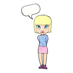 cartoon woman standing with speech bubble N21