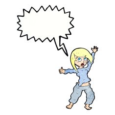 cartoon frightened woman with speech bubble N31