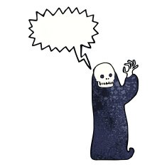 cartoon waving halloween ghoul with speech bubble N11