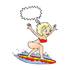 cartoon surfer girl with speech bubble N20