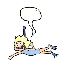 cartoon swimmer with snorkel speech bubble N11