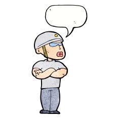 cartoon security guard with speech bubble N10