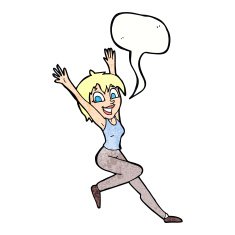 cartoon excited woman with speech bubble N134