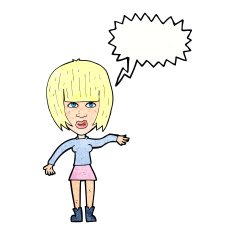 cartoon woman waving away with speech bubble N10