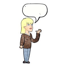 cartoon woman explaining with speech bubble N50