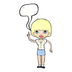 cartoon woman with idea speech bubble N256
