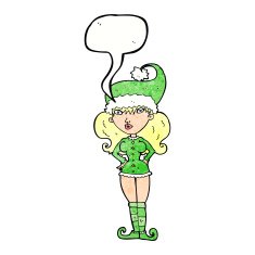 cartoon santa's helper woman with speech bubble N11