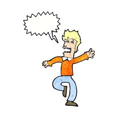 cartoon man panicking with speech bubble N60