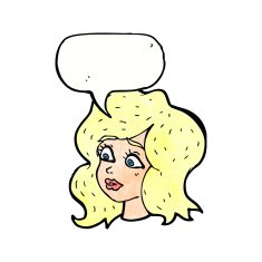 cartoon woman looking concerned with speech bubble N11