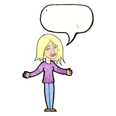 cartoon woman shrugging shoulders with speech bubble N511
