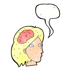 cartoon female head with brain symbol speech bubble N22