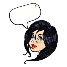 cartoon pretty female face with speech bubble N102