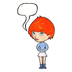 cartoon nervous woman with speech bubble N31