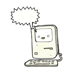 cartoon old computer with speech bubble N28