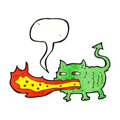 cartoon fire breathing imp with speech bubble N11