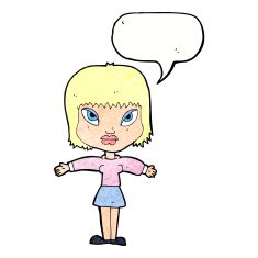 cartoon woman with outstretched arms speech bubble N10