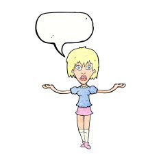 cartoon woman shrugging shoulders with speech bubble N512