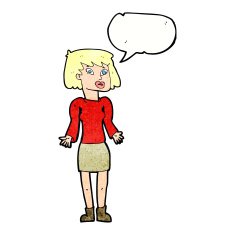cartoon woman shrugging shoulders with speech bubble N513