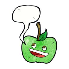 cartoon apple with speech bubble N34