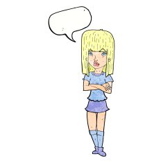 cartoon girl with crossed arms speech bubble N11