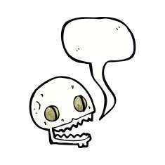 cartoon spooky skull with speech bubble N156