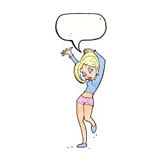 cartoon pretty woman dancing with speech bubble N21