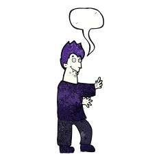 cartoon vampire waving hands with speech bubble N11