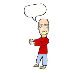 cartoon balding man explaining with speech bubble N11
