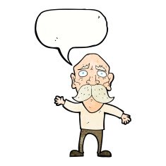 cartoon worried old man with speech bubble N20